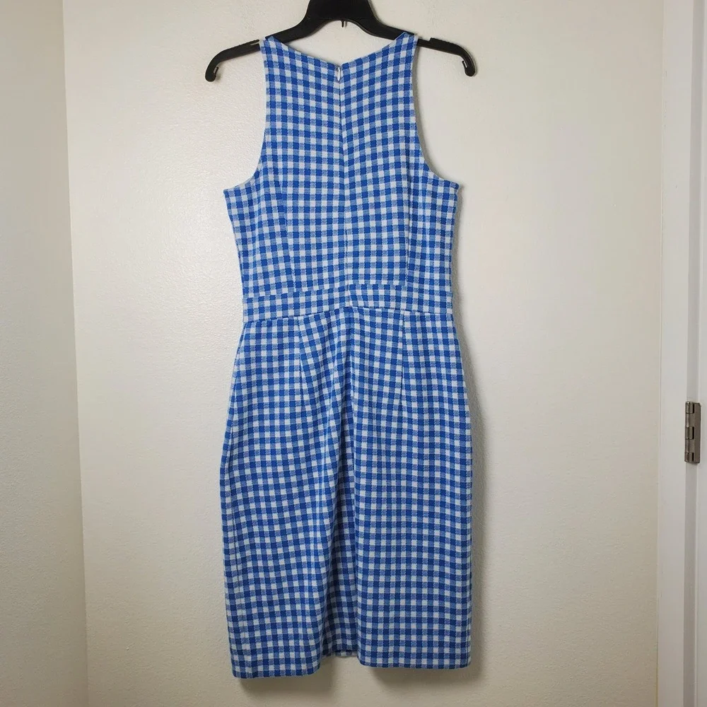 Ann Taylor Blue & White Gingham Check Sleeveless Sheath Dress Size 2 Tall Summer
